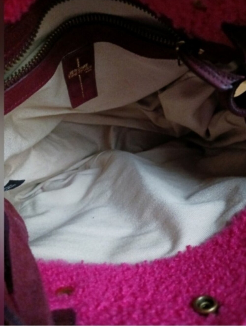 Jerome Dreyfuss Johan Pink Sherpa/ Burgundy Leather Crossbody Bag. - Picture 16 of 16